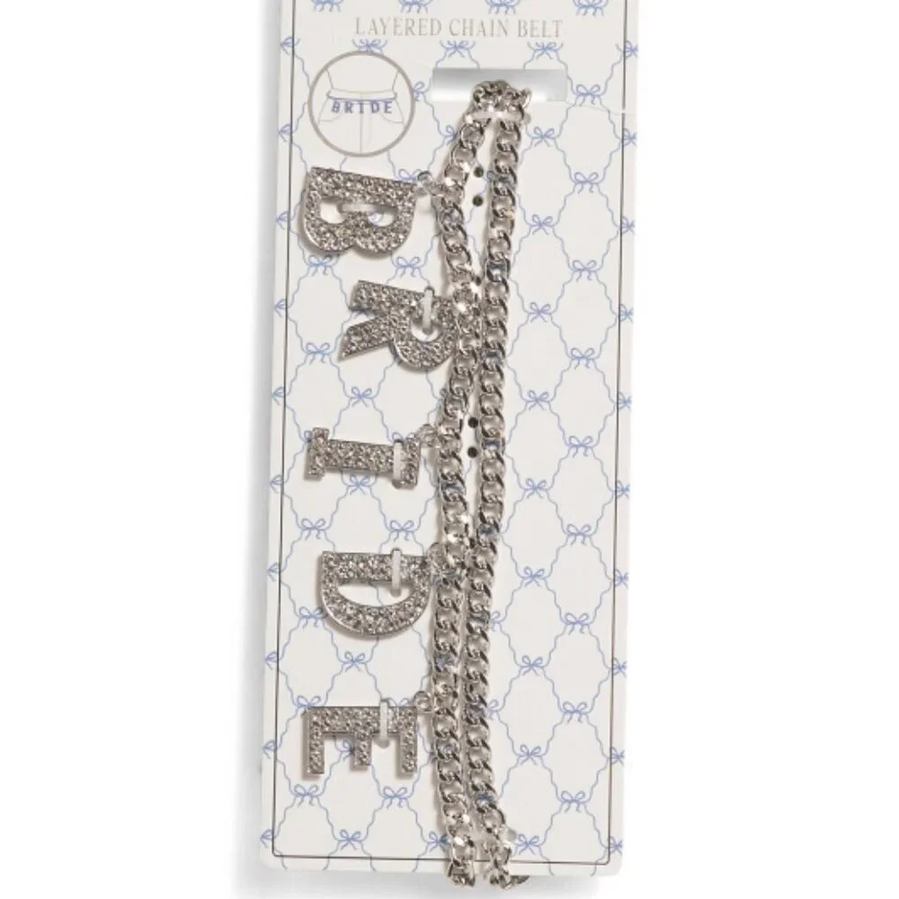 NWT Rhinestone Embellished Silver Tone BRIDE Belly Band Chain Belt Bachelorette
